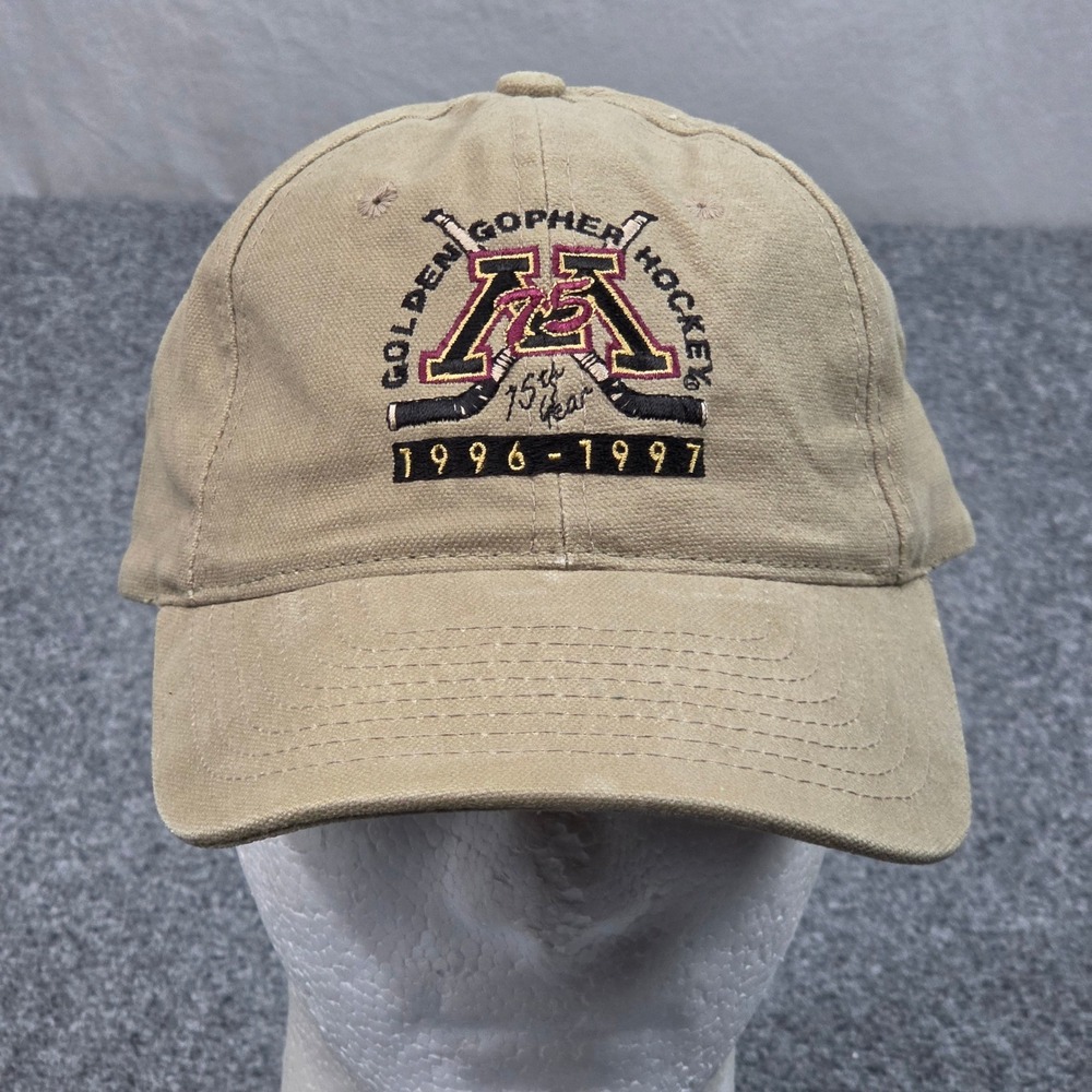 Vintage Minnesota Golden Gophers Hockey Hat Khaki 90s 75th Year Cap Collegiate